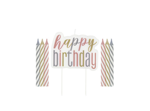 Rosegull Glitz - "Happy Birthday" 1 Kakelys Sett på pinne