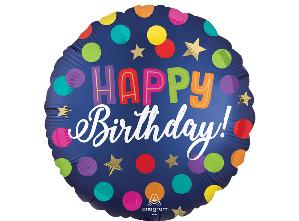 Satin Happy Birthday Blue Confetti? 1 Folieballong - Rund - 18" (43cm) 