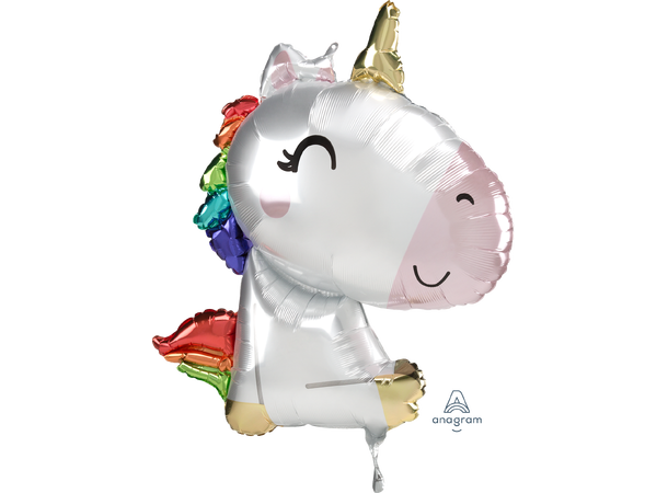 Satin Sitting Unicorn 1 Stor folieballong med form - 68x73cm