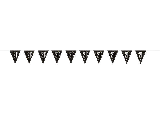 Sort & Sølv Glitz - #21 1 Flaggbanner i plast - 2,9m
