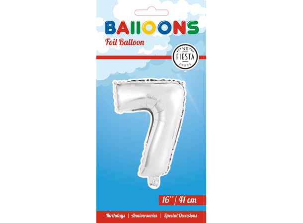 Tallballong # 7 - Sølv 1 Folieballong - 41cm (16")