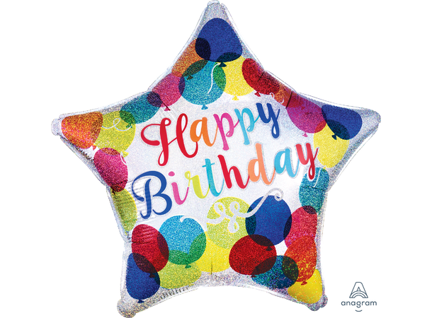 "Happy Birthday" -  Sparkle Balloons 1 Folieballong stjerne - 19" (48cm)
