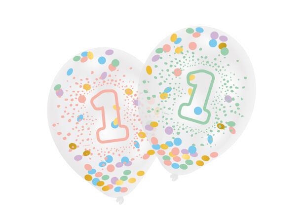 1st Birthday Rainbow 6 Konfettiballonger - 28cm (11")