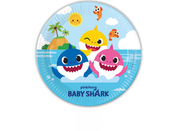 Baby Shark 8 Tallerkener i papir - 23cm