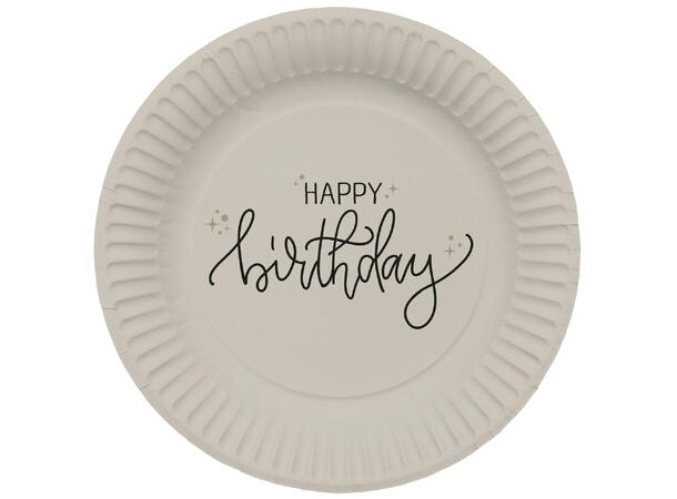 Creme Noir - "Happy Birthday" 8 Tallerkener i papir - 23cm