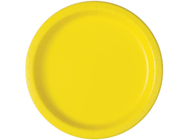 Ensfarget Neon Gul 8 Runde tallerkener i papp - 18cm