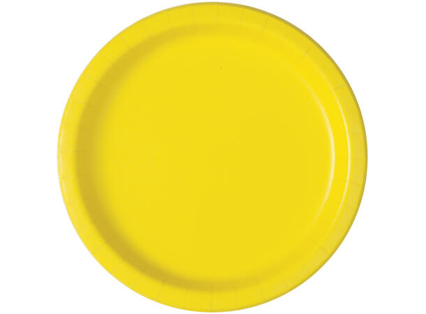 Ensfarget Neon Gul 8 Runde tallerkener i papp - 23cm