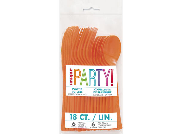 Ensfarget Oransje Plastbestikk 18 deler - 6 kuverter