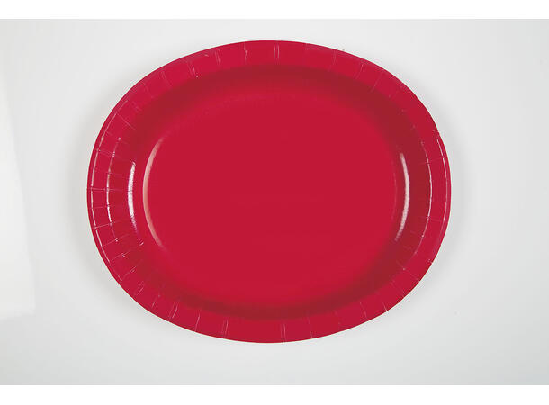 Ensfarget Rubinrød 8 Ovale tallerkener i papp - 25x30cm