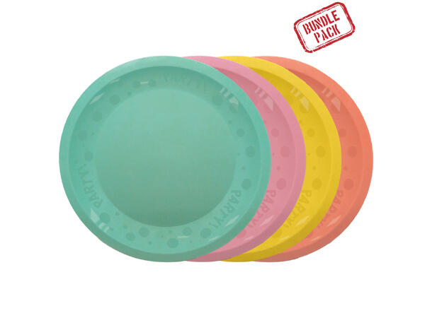 Pastellfarger - Mint/Rosa/Gul/Lakserosa 4 Gjenbrukbare tallerkener i plast- 21cm