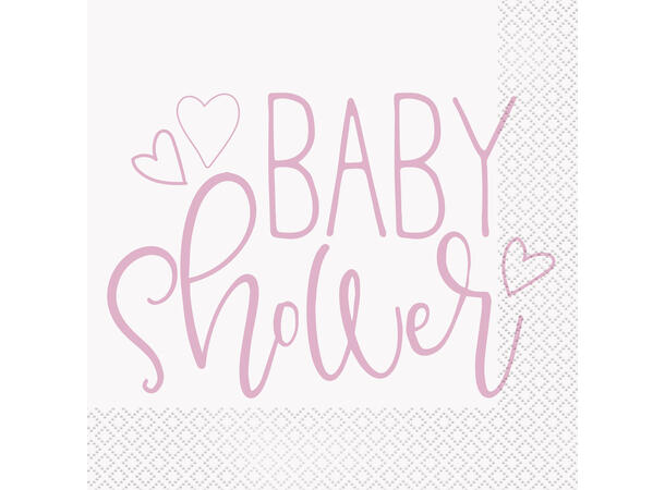 Pink Hearts Baby Shower 16 Lunchservietter - 33x33cm