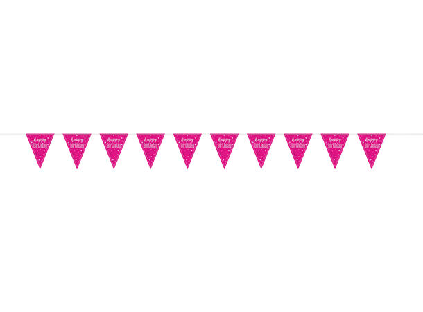 Rosa & Sølv Glitz "Happy Birthday" 1 Flaggbanner i plast - 2,9m