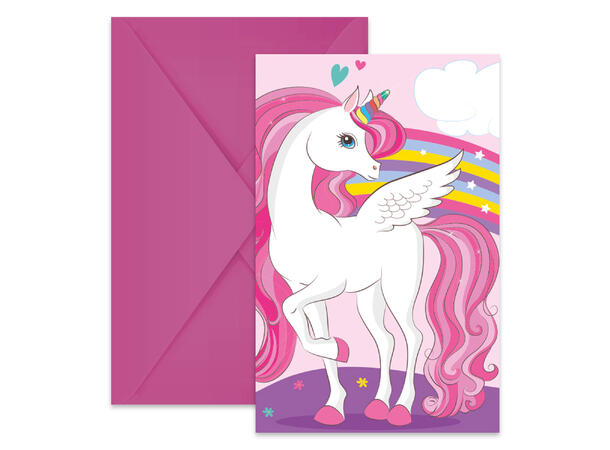Unicorn Rainbow Colors 6 FSC - Invitasjoner med konvolutt