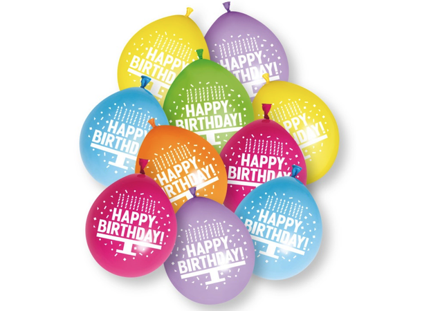 "Happy Birthday" - 6 farger assotert 10 Gummiballonger - 25cm (10")