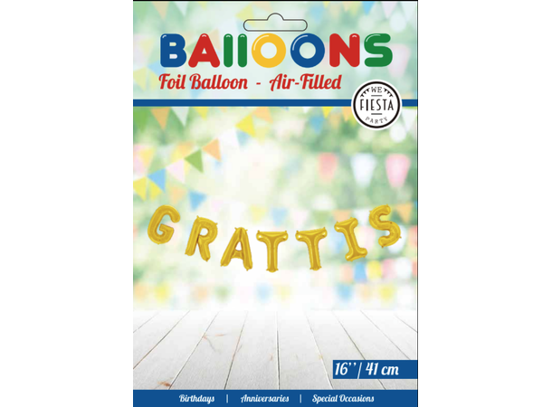 Ballongord - 'Grattis' - Gull 1 Ballongord - 41cm (16") 