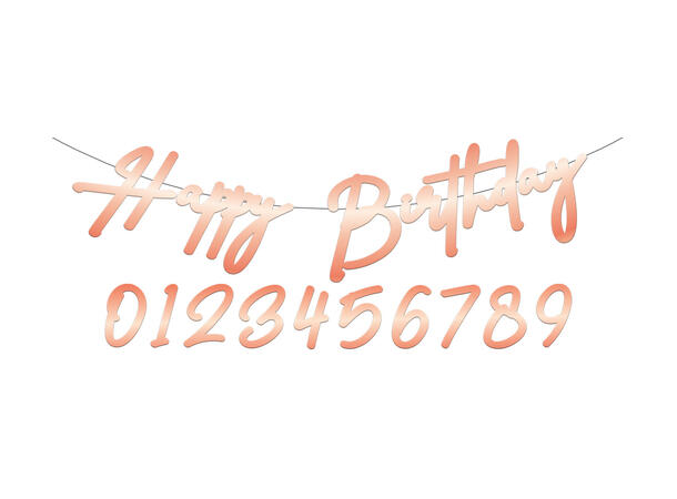 Banner rosegull - "Happy ** Birthday" 1 Bokstavbanner m/tall i papir - 14cm/1m