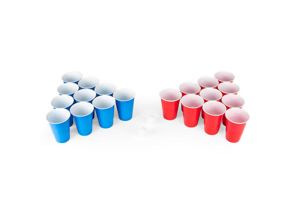 Beer Pong set i plast 12+12 røde/blå kopper 4,7dl  - 4 baller