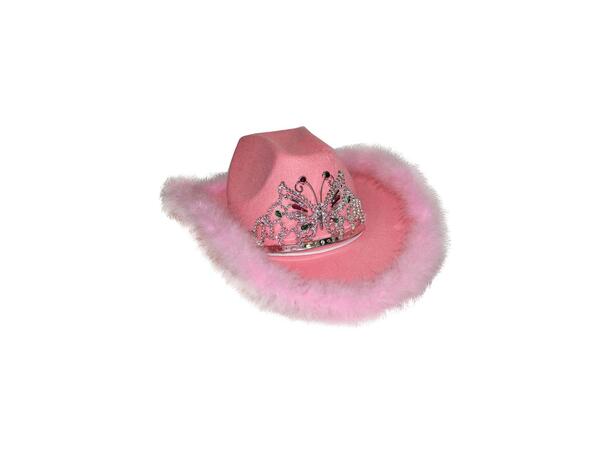 Cowboyhatt - Rosa m/pels og krone 1 Hatt