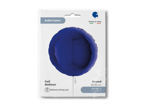 Ensfarget - Blue Capri 1 Folieballong - Rund - 36" (91cm)