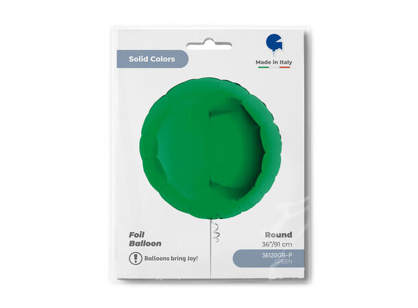 Ensfarget - Green 1 Folieballong - Rund - 36" (91cm)