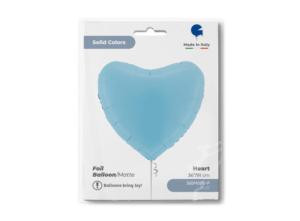 Ensfarget - Matte Blue 1 Folieballong - Hjerte - 36" (91cm)