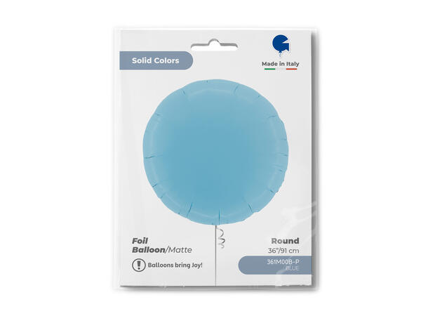 Ensfarget - Matte Blue 1 Folieballong - Rund - 36" (91cm)