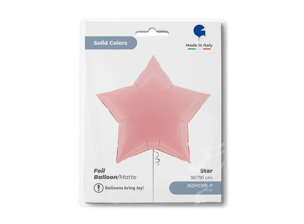 Ensfarget - Matte Pink 1 Folieballong - Stjerne - 36" (91cm)