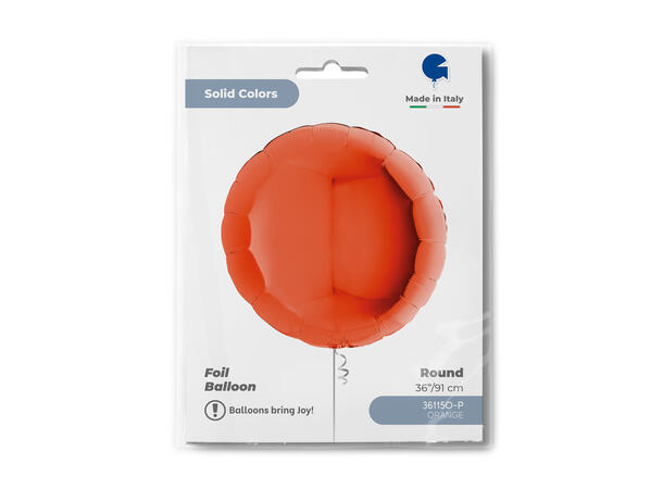 Ensfarget - Orange 1 Folieballong - Rund - 36" (91cm)
