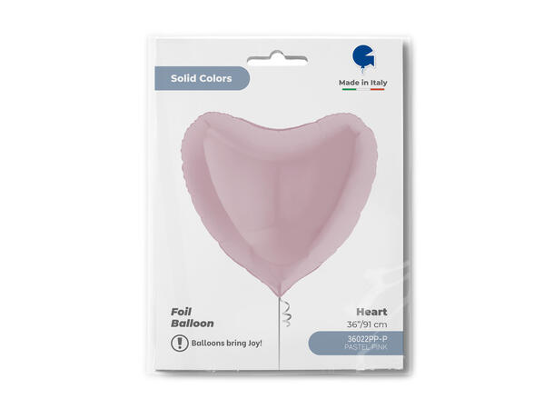 Ensfarget - Pastel Pink 1 Folieballong - Hjerte - 36" (91cm)