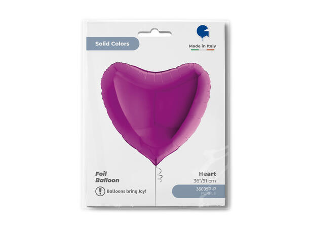 Ensfarget - Purple 1 Folieballong - Hjerte - 36" (91cm)