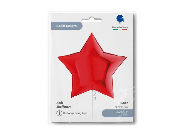 Ensfarget - Red 1 Folieballong - Stjerne - 36" (91cm)