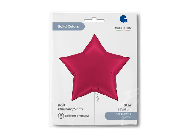 Ensfarget - Satin Cherry 1 Folieballong - Stjerne - 36" (91cm)