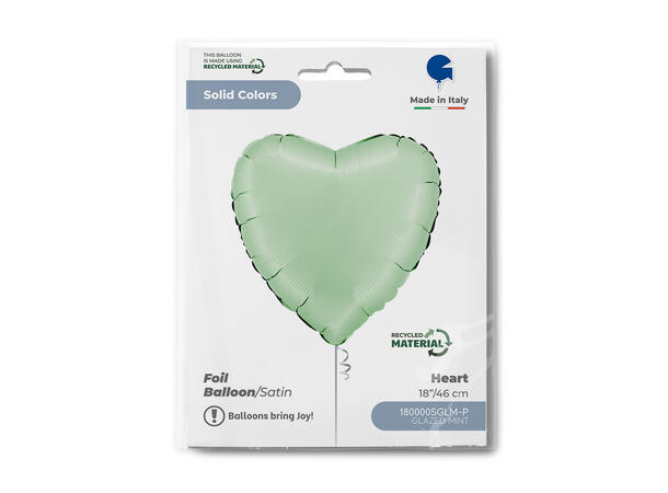 Ensfarget - Satin Glazed Mint 1 Folieballong - Hjerte - 18" (43cm)