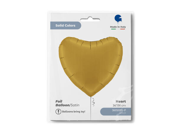 Ensfarget - Satin Gold 1 Folieballong - Hjerte - 36" (91cm)