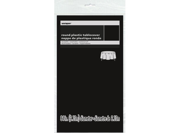 Ensfarget Sort 1 Plastikkduk rund - 213cm