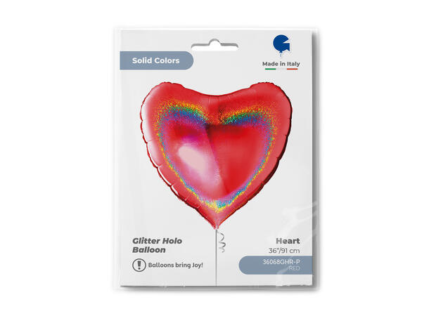 Glitter Holographic - Red 1 Folieballong - Hjerte - 36" (91cm)