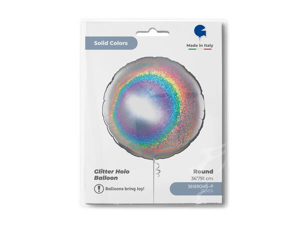 Glitter Holographic - Silver 1 Folieballong - Rund - 36" (91cm)