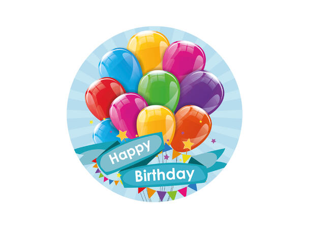 Happy Birthday Balloons 1 Spiselig kakeskilt - sukkerfri -15,5cm