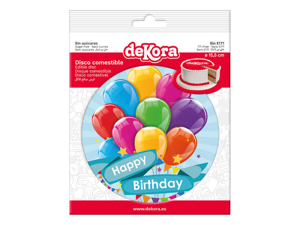 Happy Birthday Balloons 1 Spiselig kakeskilt - sukkerfri -15,5cm
