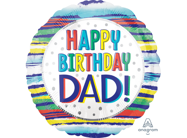 Happy Birthday Dad Painted Stripes 1 Folieballong - Rund - 18" (43cm)