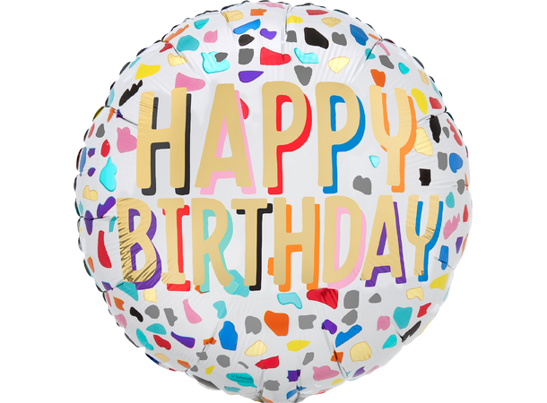 Happy Confetti Birthday 1 Folieballong - Rund - 18" (43cm)