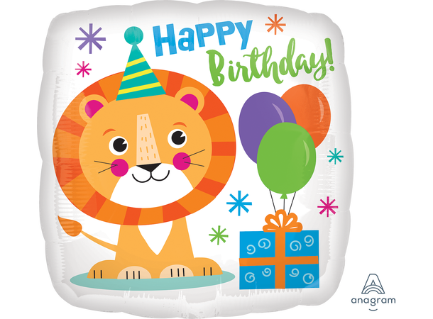 Happy Lion Birthday 1 Folieballong firkantet - 18" (43cm)