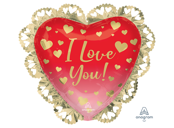 I Love You Ombré & Gold Hearts 1 Folieballong med form - 58x53cm