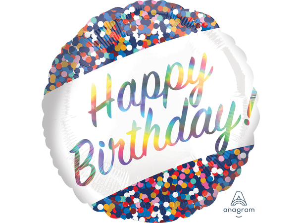 Iridescent Birthday Confetti 1 Folieballong - Rund - 18" (43cm)