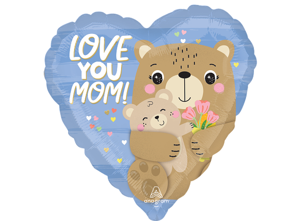 Love You Mom Bear Hugs 1 Folieballong - Hjerte - 18" (43cm)