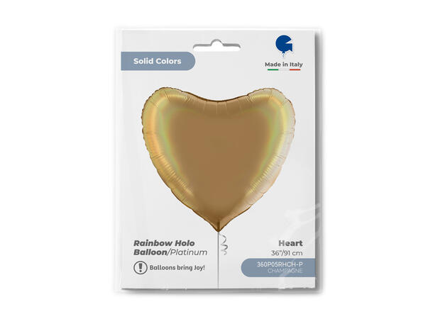Rainbow Holographic - Platinum Champagne 1 Folieballong - Hjerte - 36" (91cm)