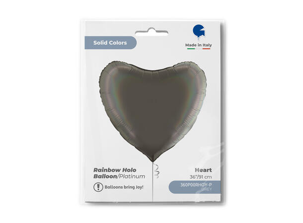 Rainbow Holographic - Platinum Grey 1 Folieballong - Hjerte - 36" (91cm)