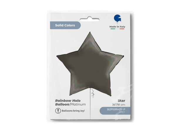 Rainbow Holographic - Platinum Grey 1 Folieballong - Stjerne - 36" (91cm)