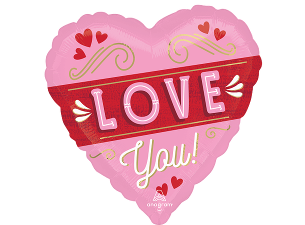 Retro Love 1 Folieballong - Hjerte - 28" (71cm)
