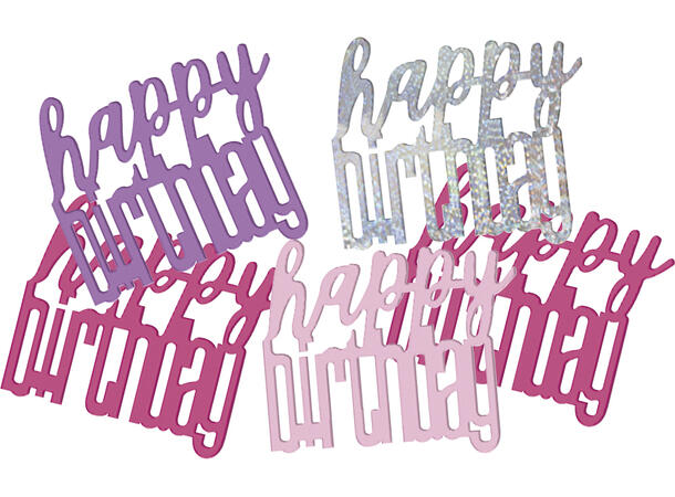 Rosa & Sølv Glitz - "Happy Birthday" 1 Pose Bordkonfetti - 14g